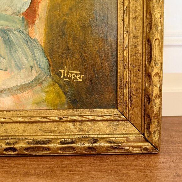 Vintage 1960s Impressionist Portrait Painting Gold Frame - Young Woman in Apron - Picture 2 of 3